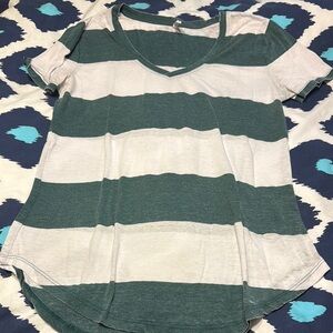 Z Supply Green & Cream Striped V-Neck Short Sleeve Tee